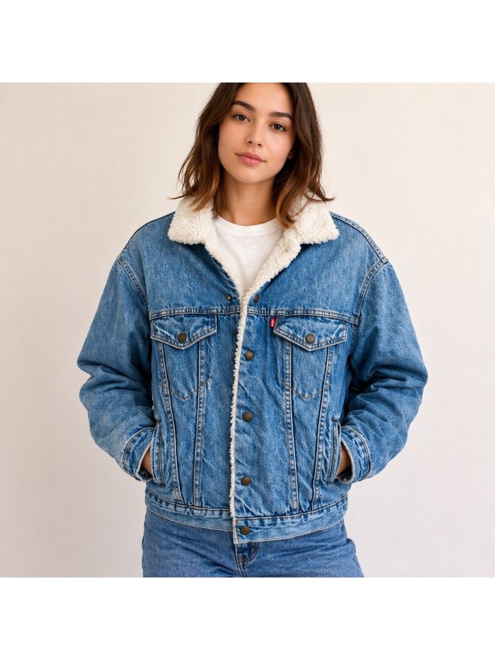 Levi's Sherpa Denim Jacket USA Made Vintage XS Trucker Lined Blue